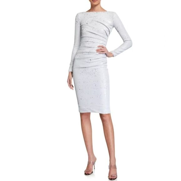 Dress the‎ Population Emilia Sequin Long-sleeve Ruched Dress Size Large  NWT - Picture 1 of 11